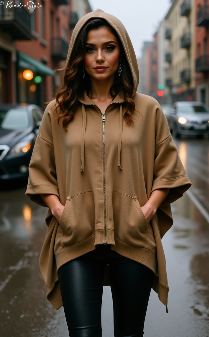 Khaki Poncho Hooded