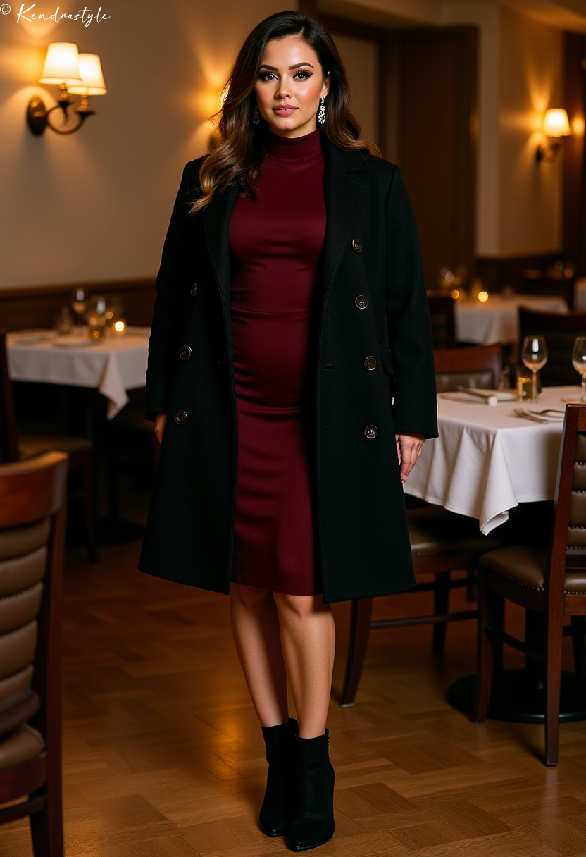 Burgundy dress winter evening outfit