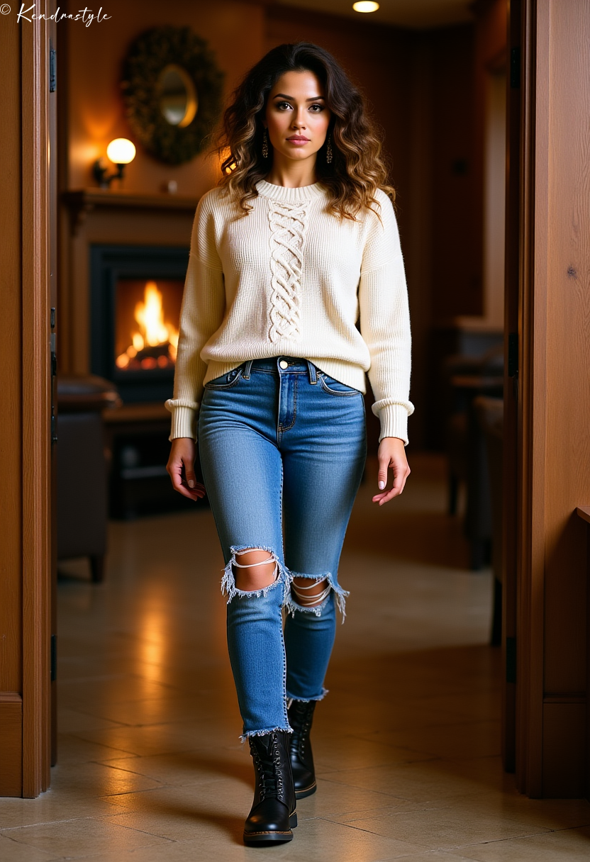 Denim blazer winter smart casual outfit