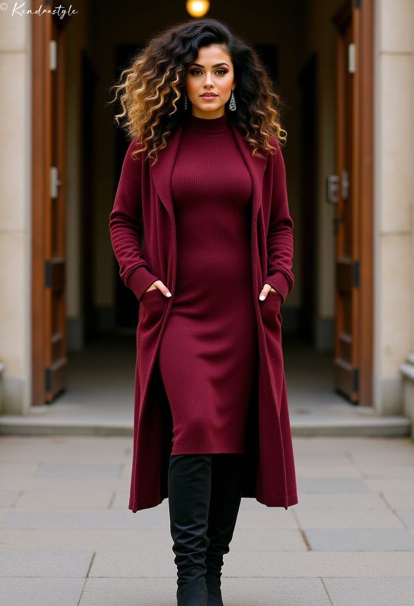Wine colored dress winter event outfit