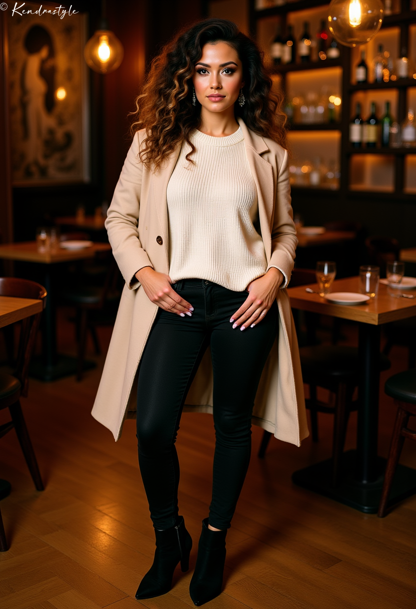 White blouse black pants winter business