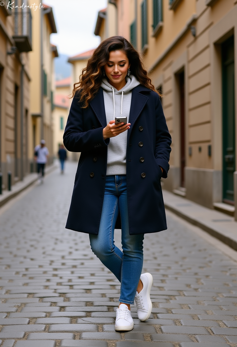 Burgundy coat winter urban style