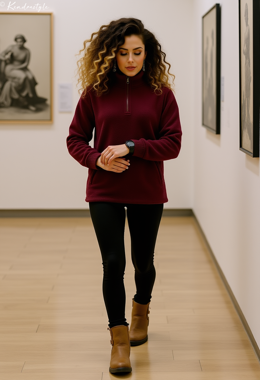Burgundy sweater comfortable winter outfit