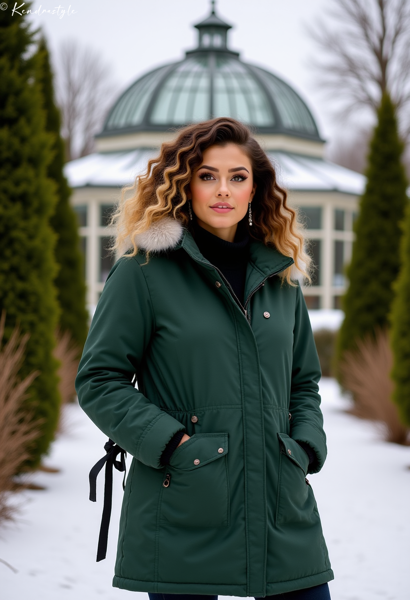 Forest green coat winter statement