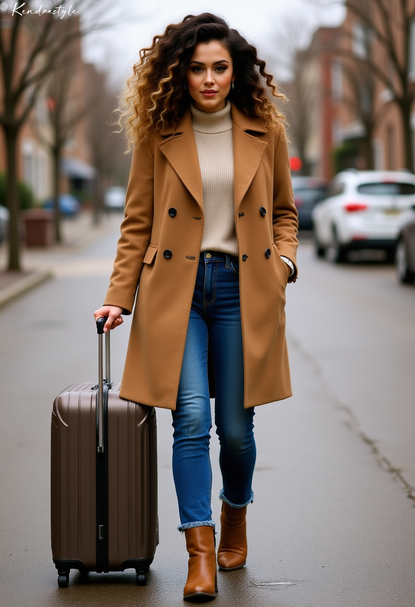 Tan coat casual weekend outfit