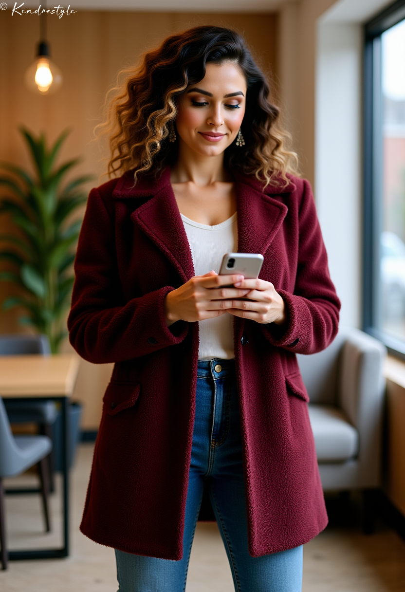 Wine colored coat winter warm outfit