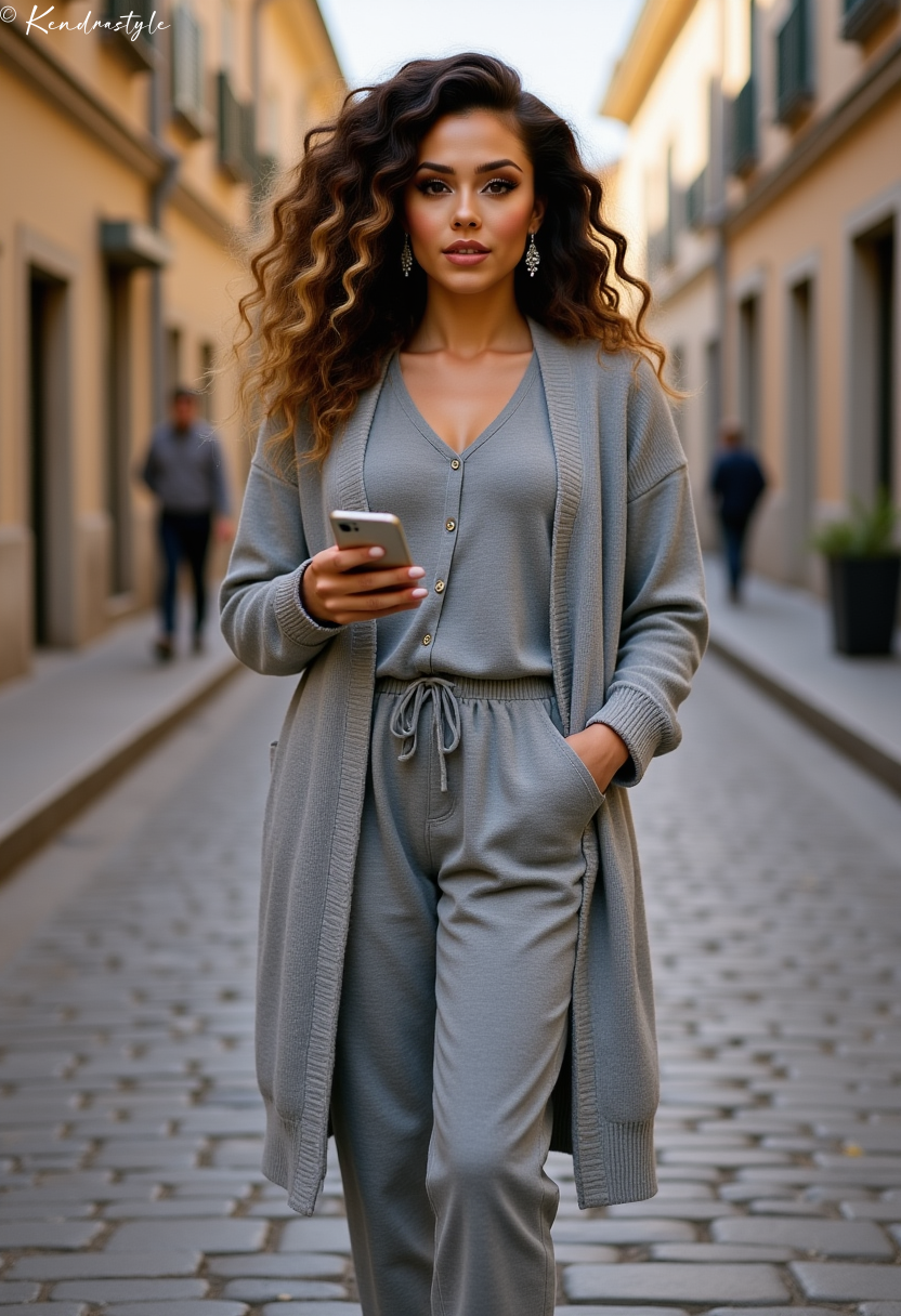 Gray belted coat winter statement