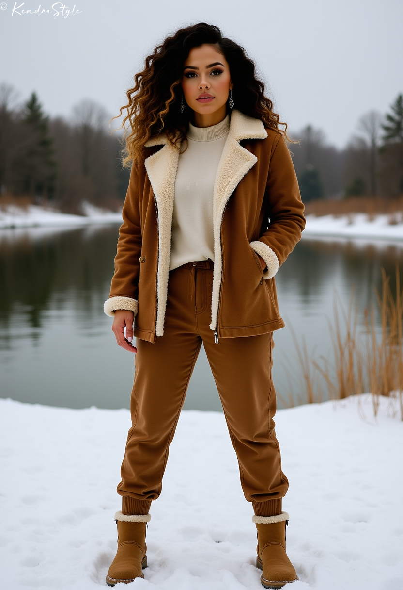 Brown leather pants winter outfit