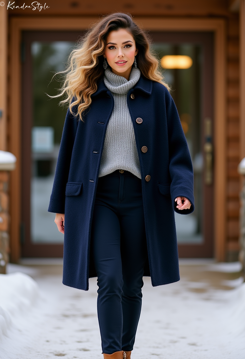 Camel coat with brown boots winter