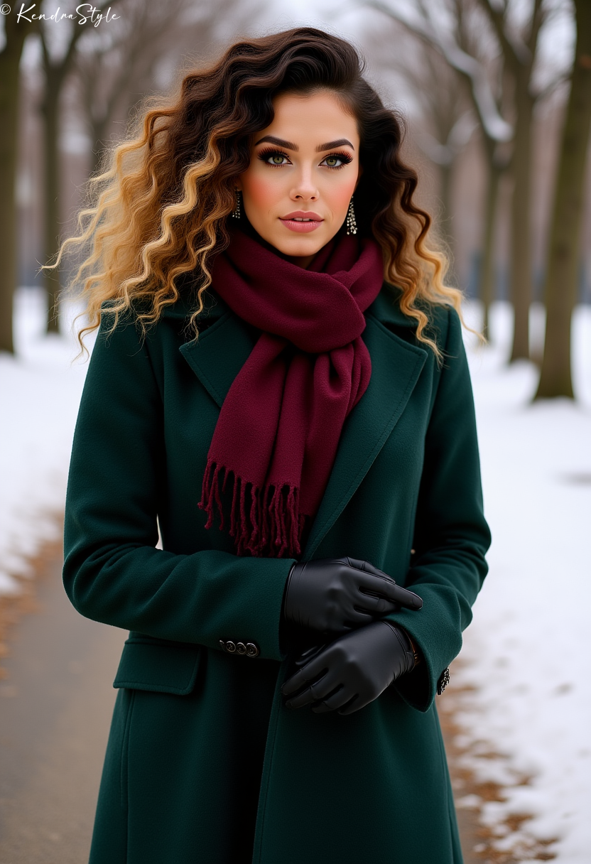 Dark green coat jewel tone winter