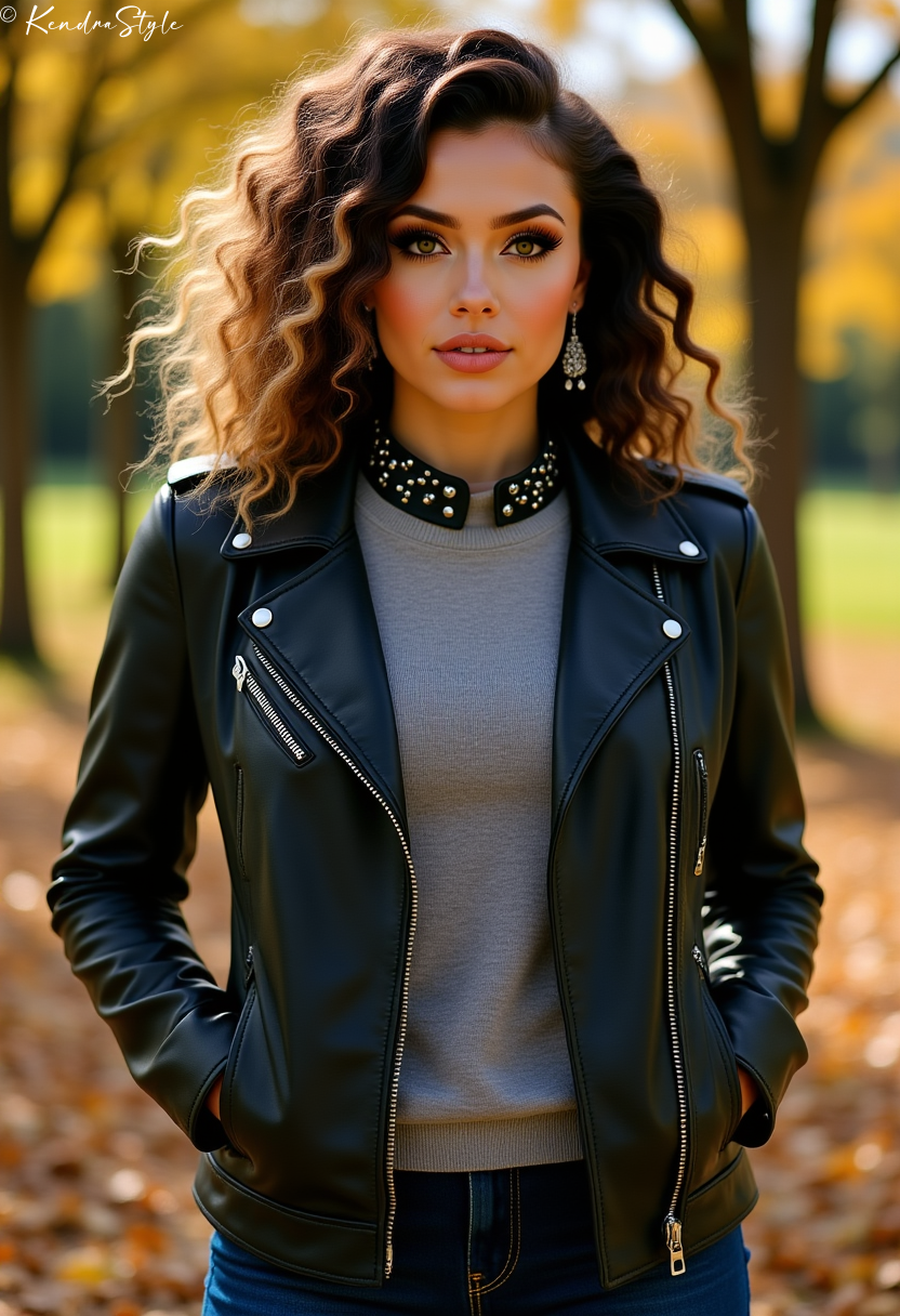 Black Biker High Collar Jacket