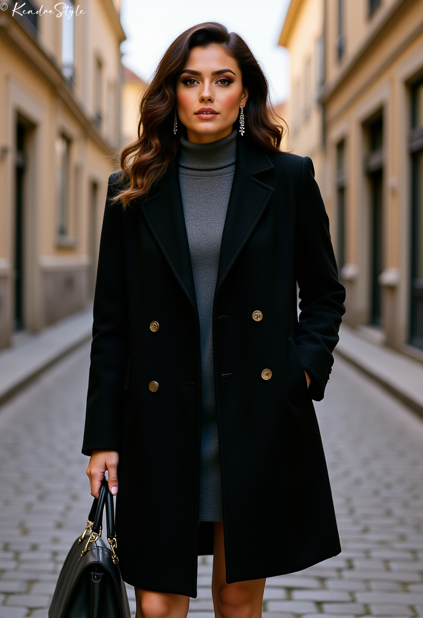 Black Wool Coat High Neck
