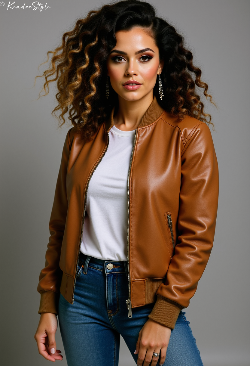 Cognac Leather Bomber