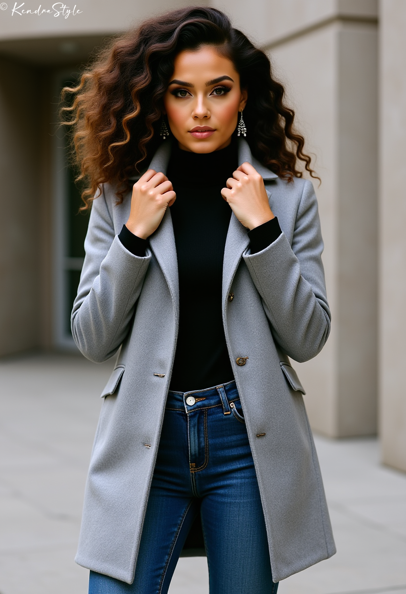 Grey Funnel Neck Coat