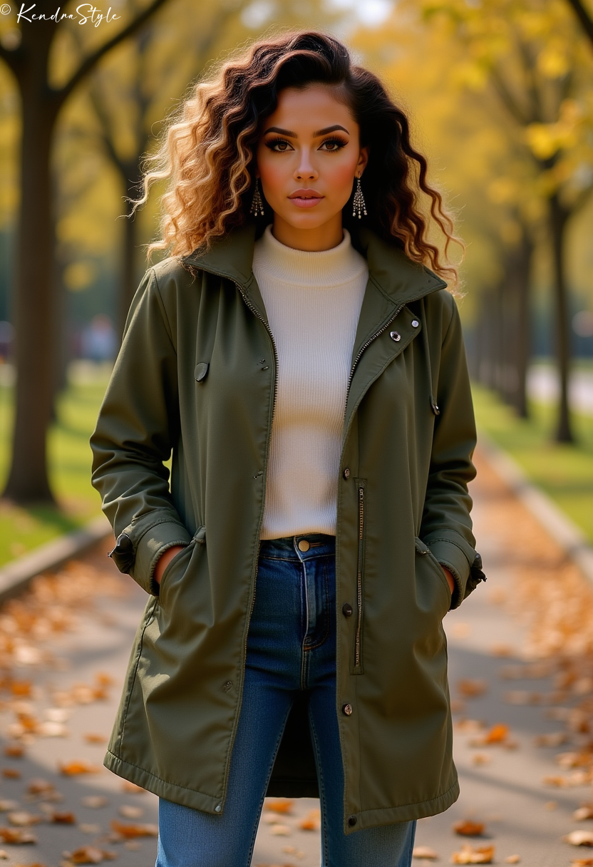 Olive Anorak High Collar