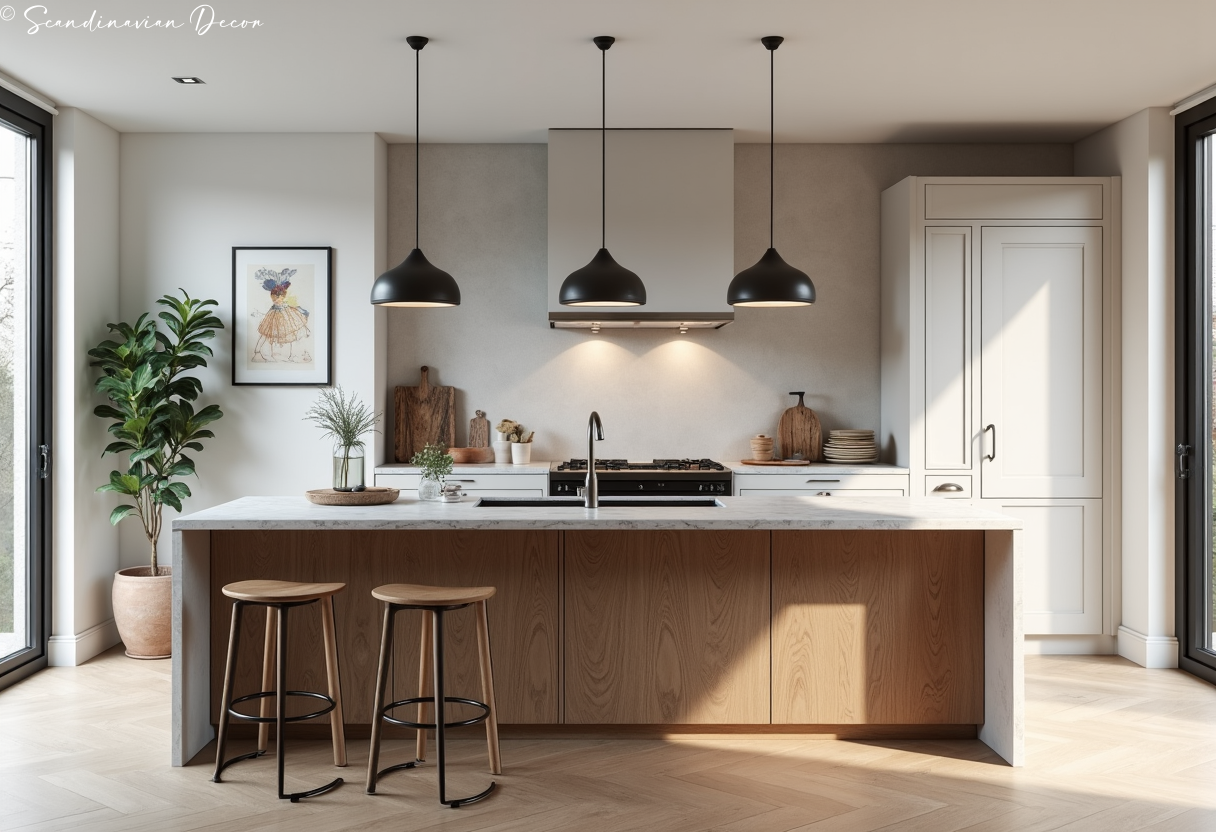 Scandinavian Kitchen Island with Marble Top