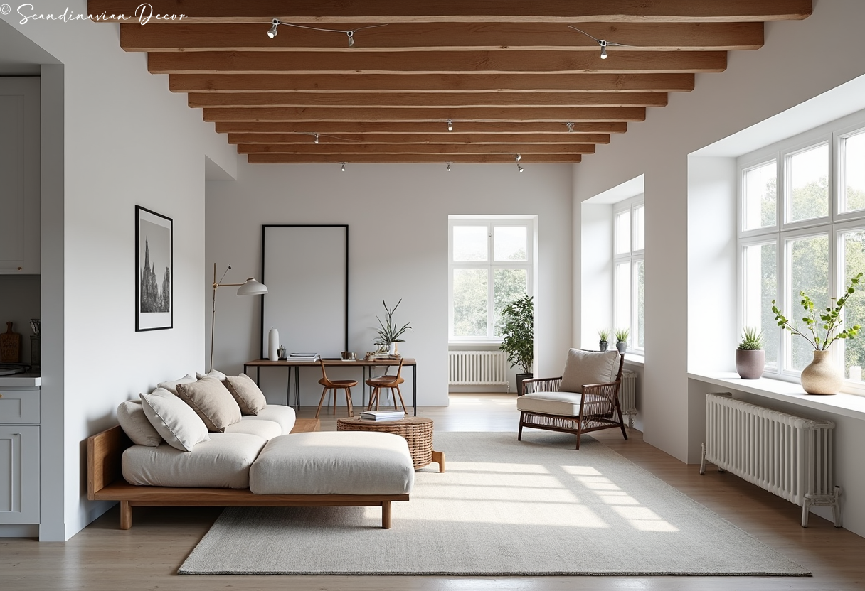 Nordic Loft Space with Exposed Beams