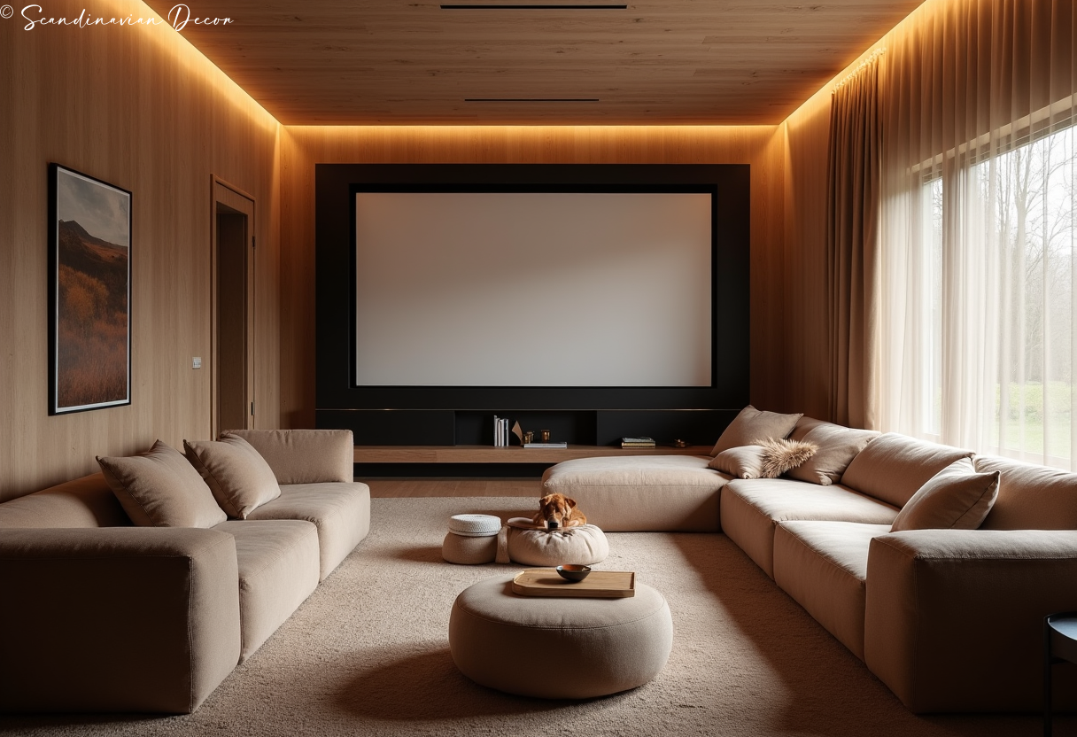 Scandinavian Home Theater with Minimalist Seating