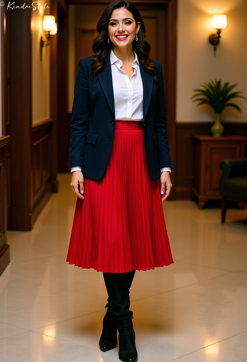 Red Pleated Skirt Outfit
