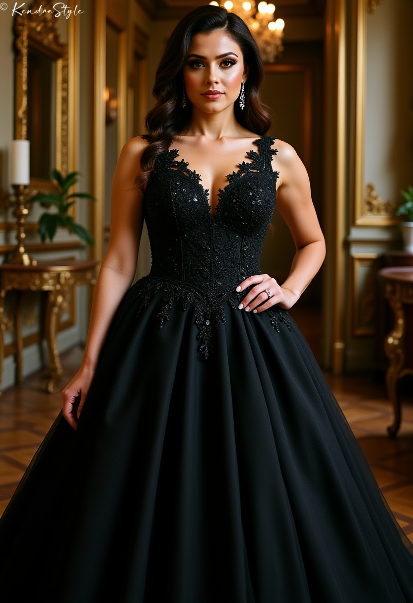 Black Baroque Palace Wedding Dress