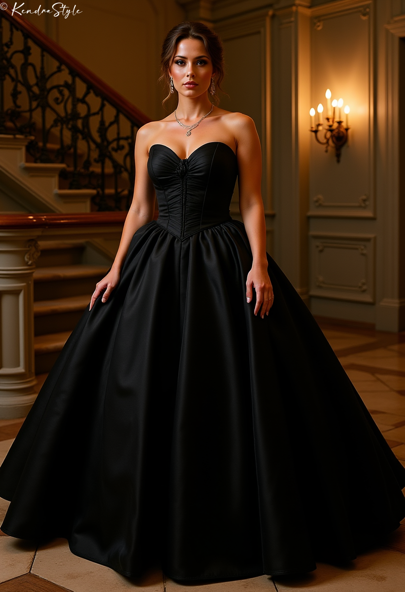 Black Bustle Staircase Wedding Dress
