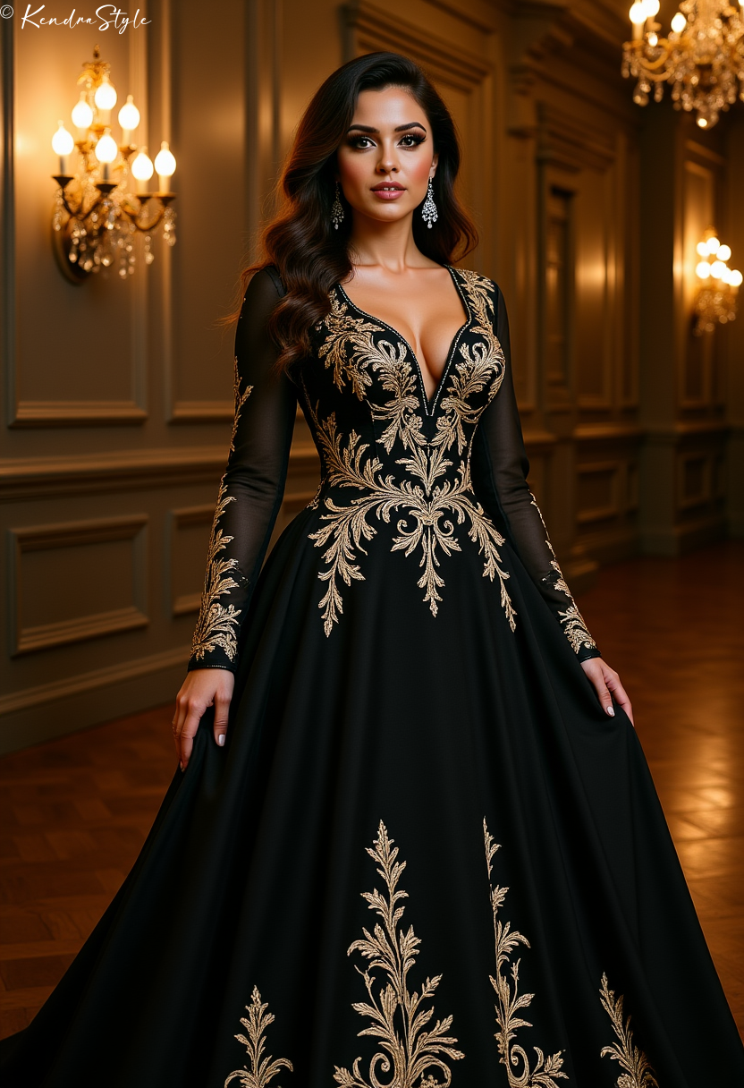 Black Embroidered Palace Wedding Dress