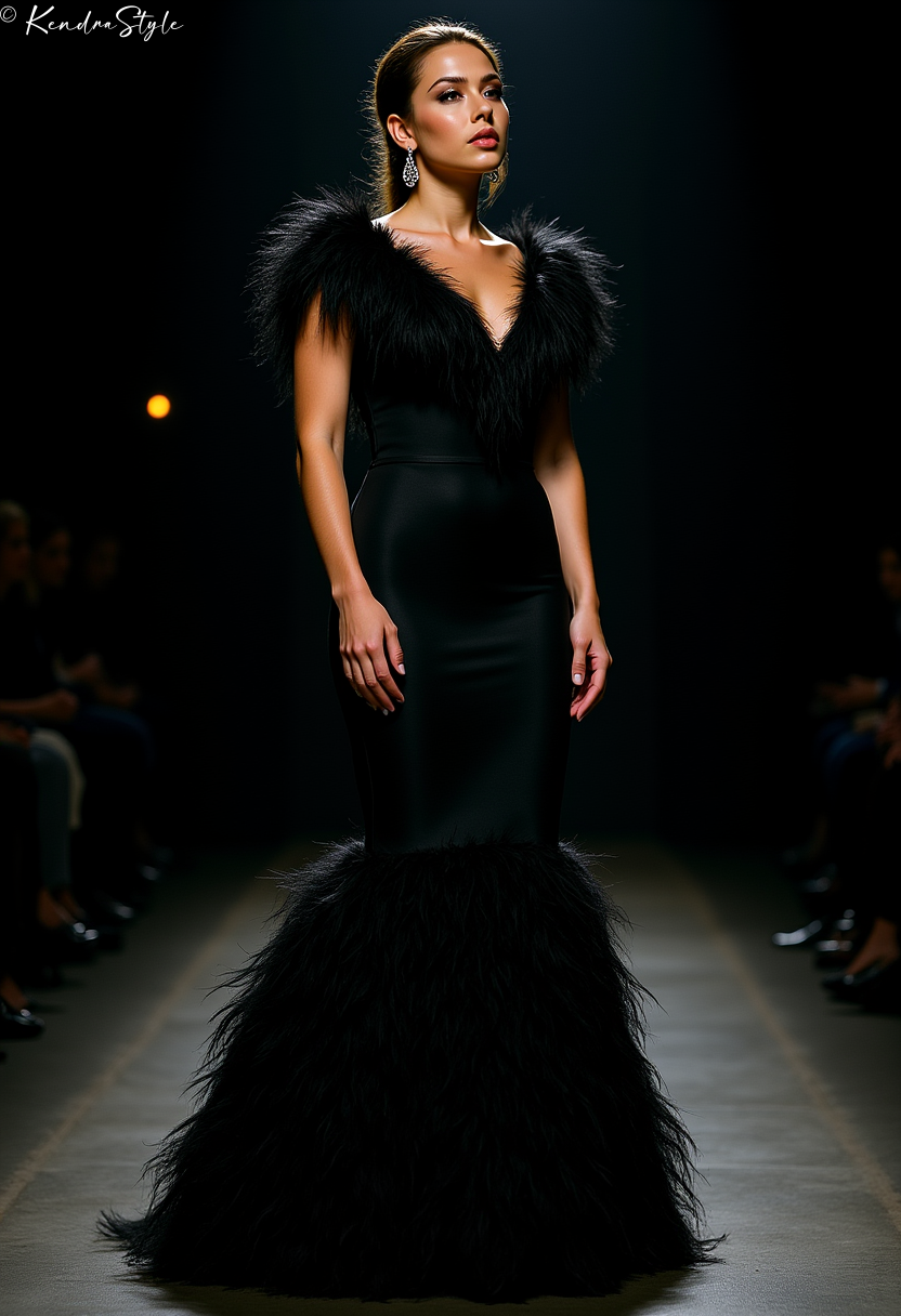 Black Feather Runway Wedding Dress