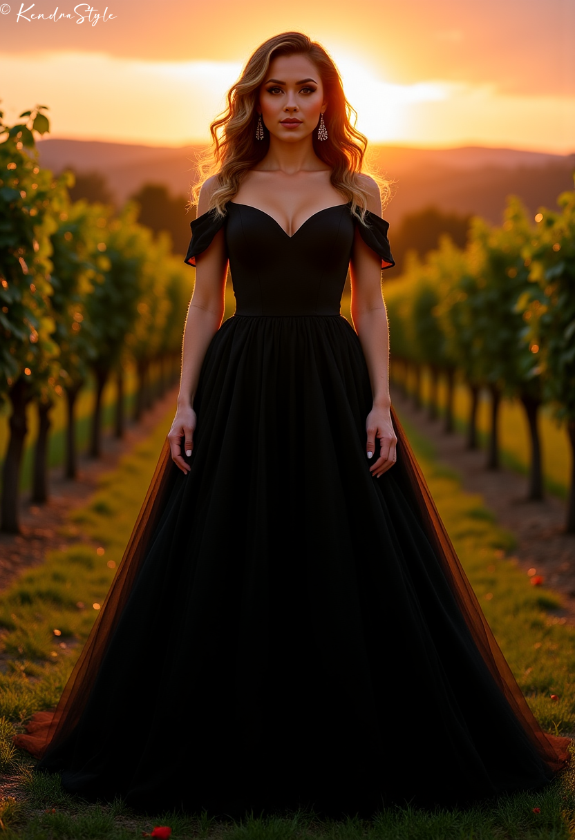 Black Off-Shoulder Vineyard Wedding Dress