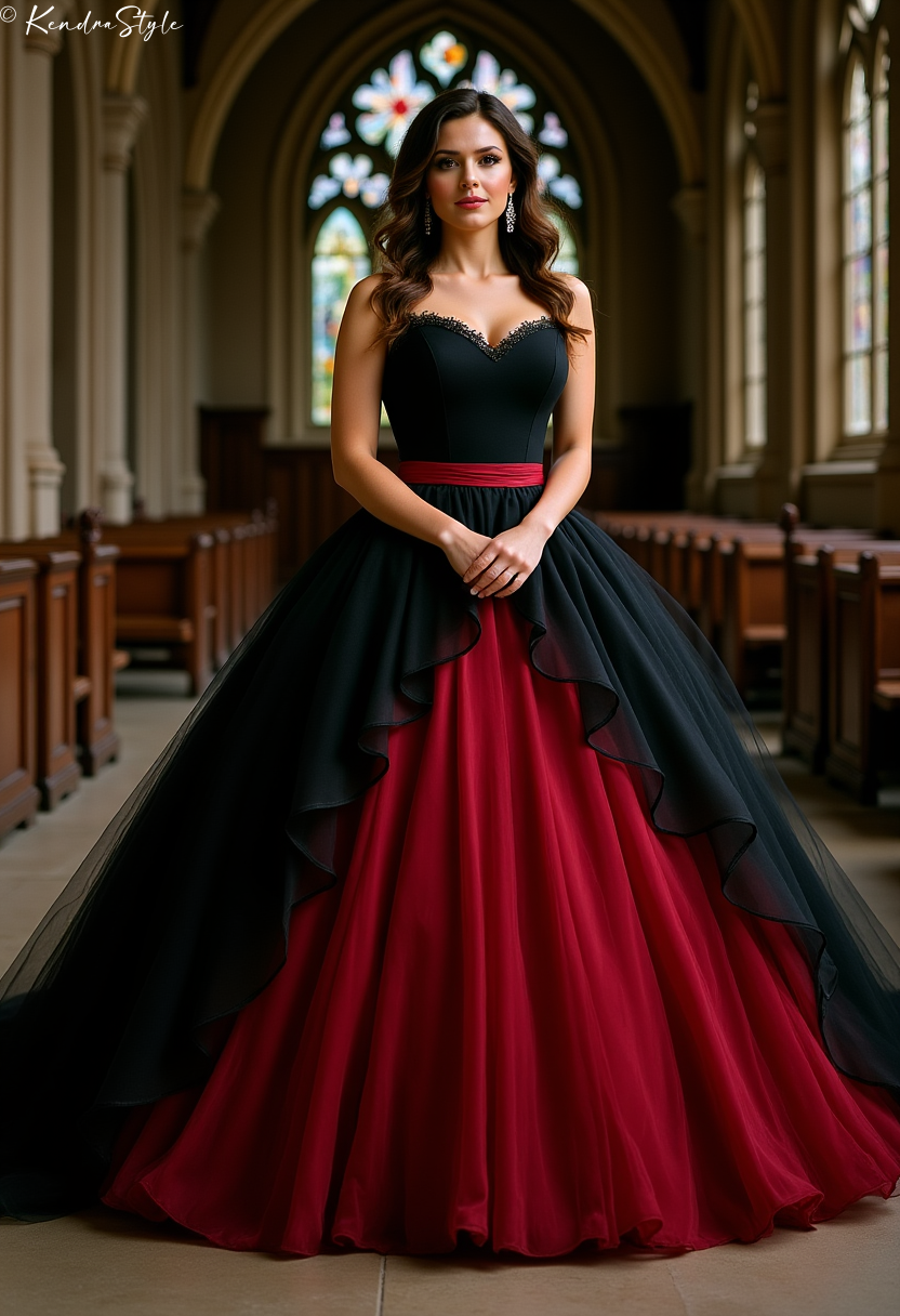 Black Red Cathedral Wedding Dress