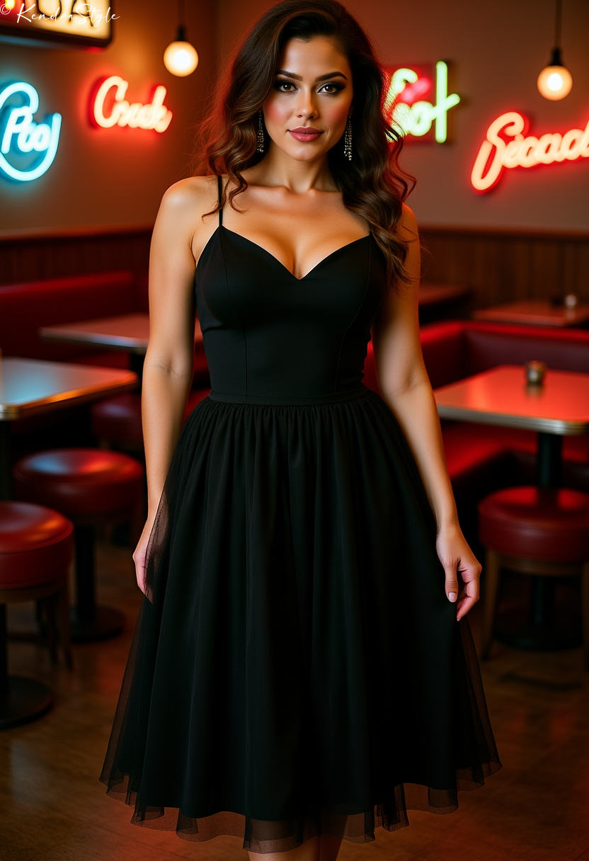 Black Tea-Length Diner Wedding Dress