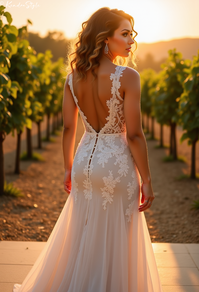 Lace Backless Vineyard Wedding Dress