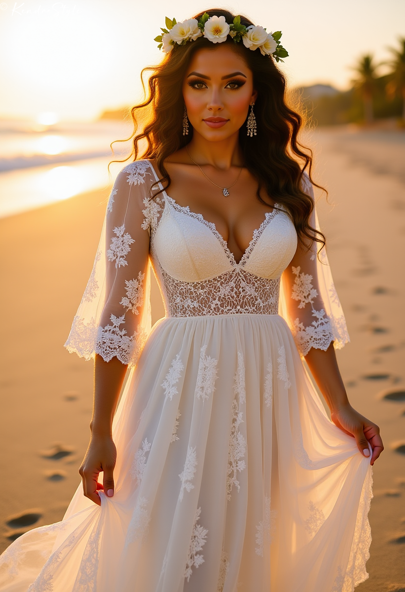 Lace Boho Beach Wedding Dress