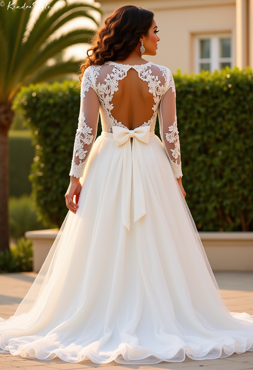 Lace Bow Back Manor Wedding Dress