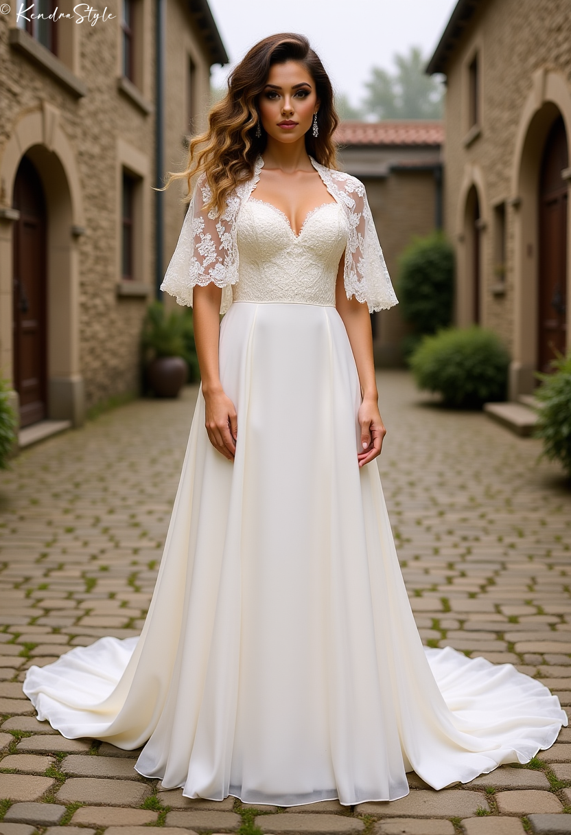 Lace Cape Castle Wedding Dress