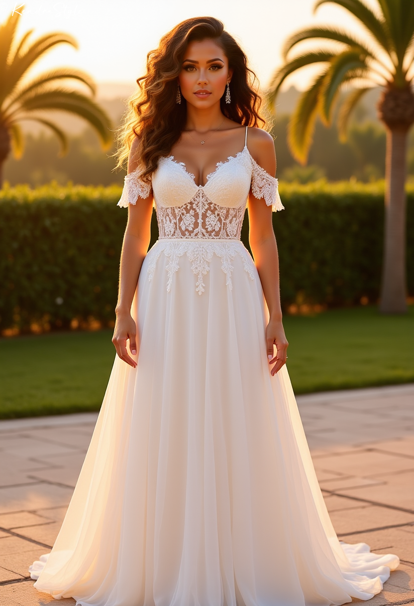 Lace Cold Shoulder Villa Wedding Dress