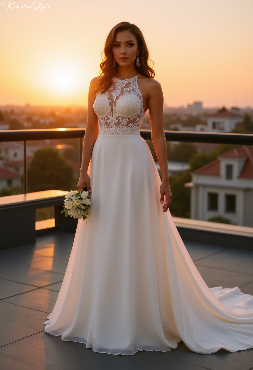 Lace Halter Rooftop Wedding Dress