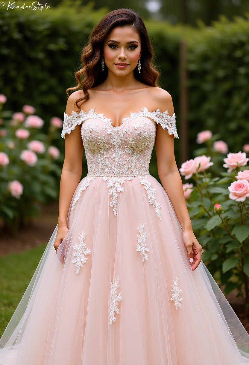 Lace Off-Shoulder Garden Wedding Dress