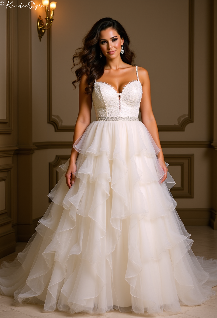 Ruffled Tulle Wedding Dress