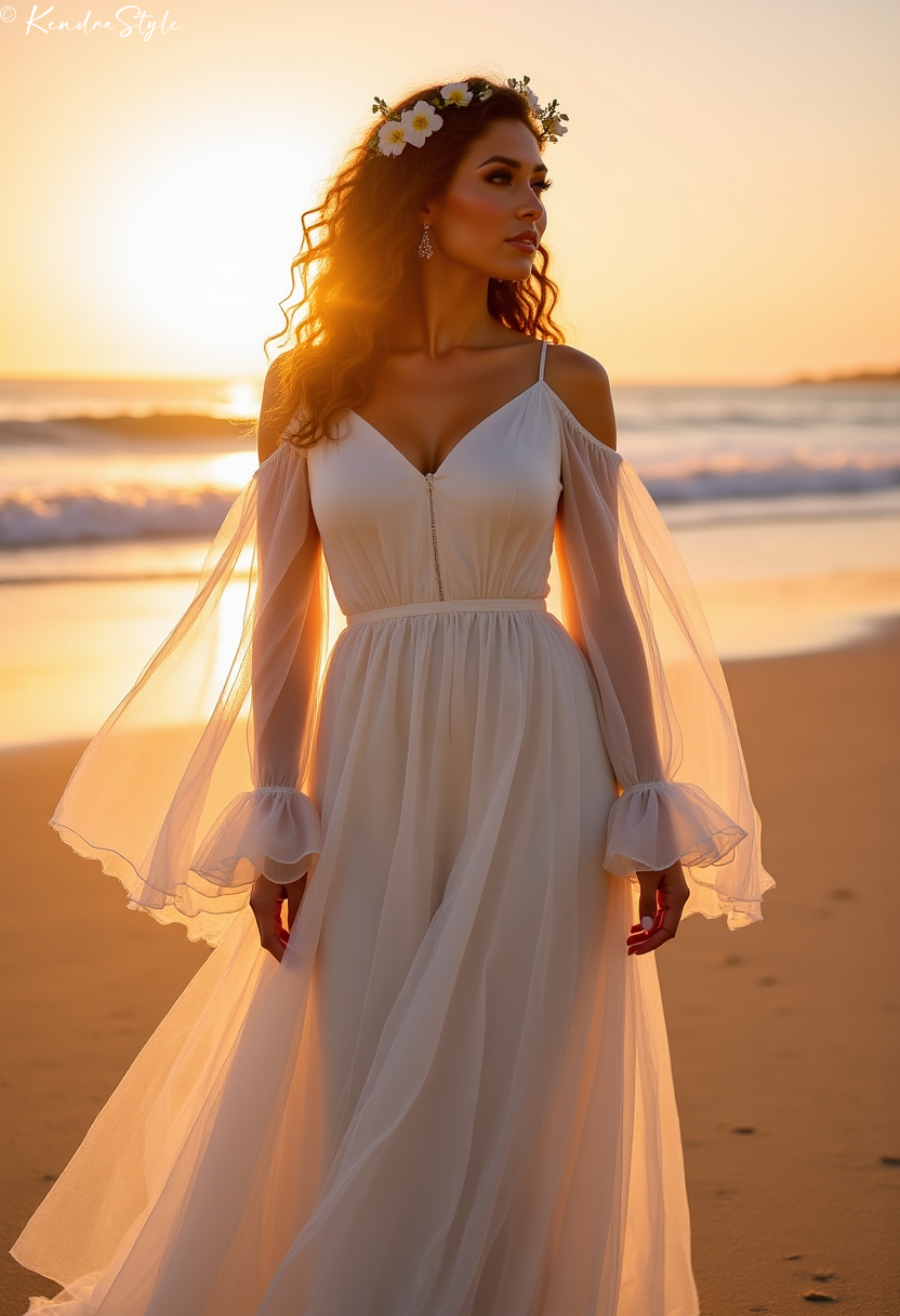 Tulle Boho Beach Wedding Dress