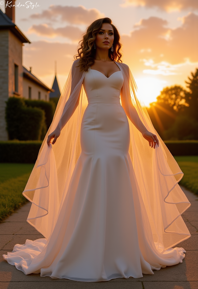 Tulle Cape Castle Wedding Dress