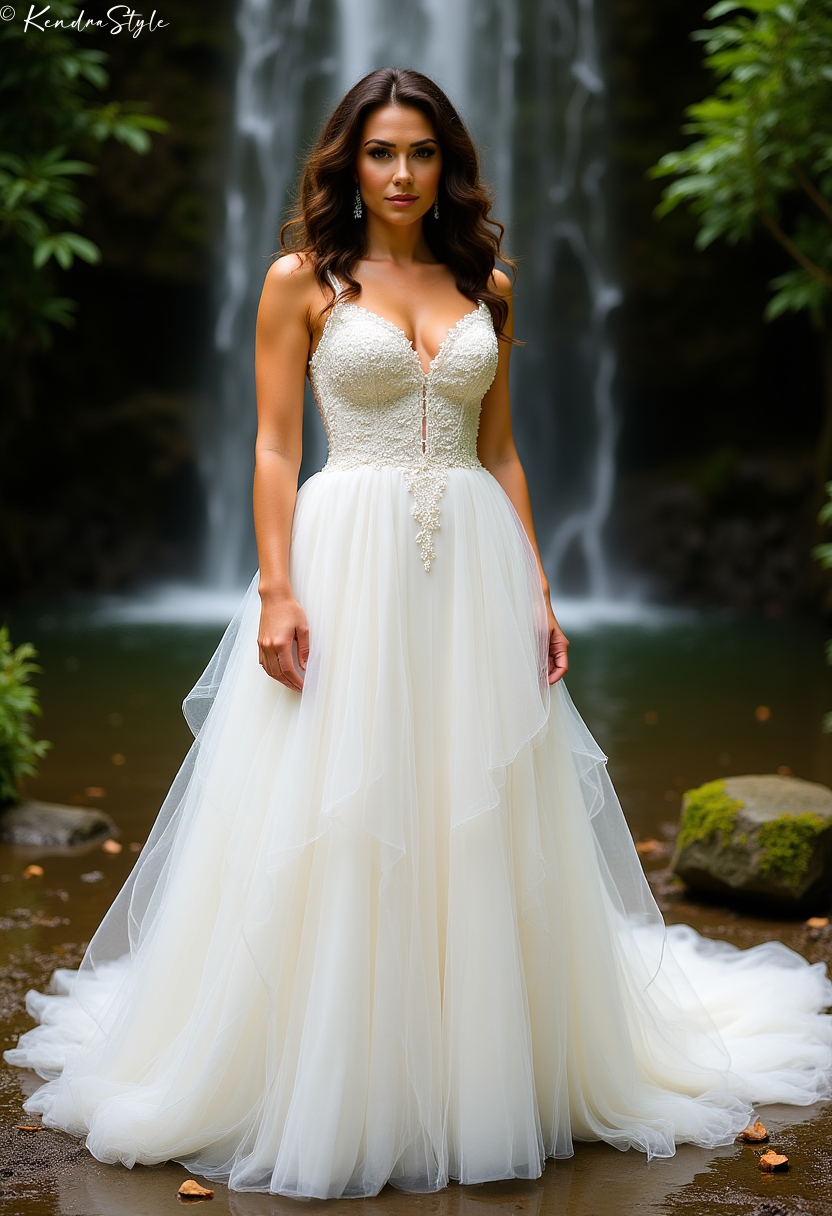 Tulle Cascading Waterfall Wedding Dress
