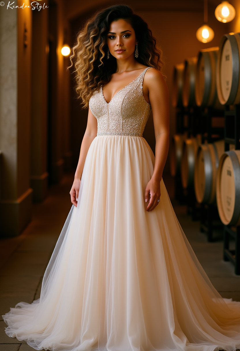 Tulle Champagne Cellar Wedding Dress