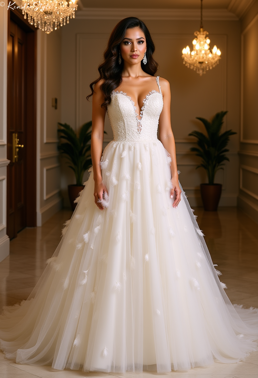 Tulle Feather Luxury Wedding Dress