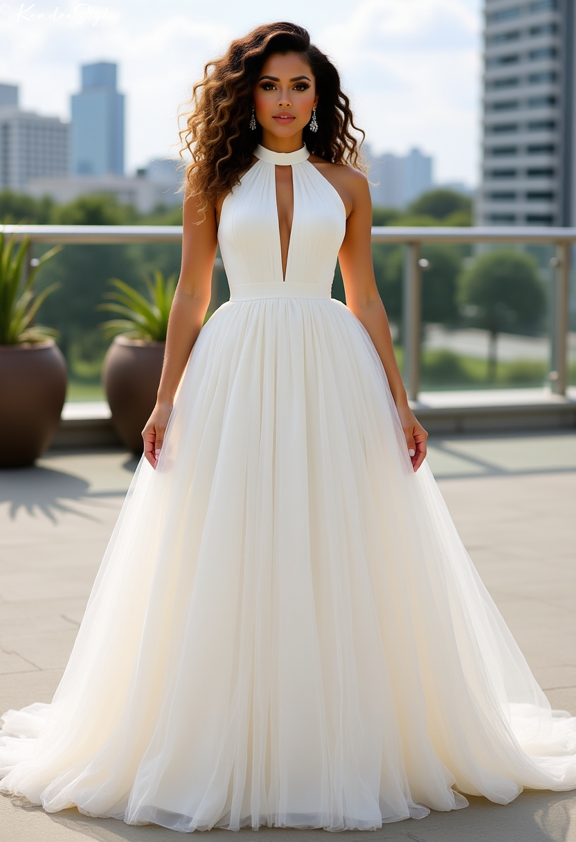 Tulle Halter Rooftop Wedding Dress