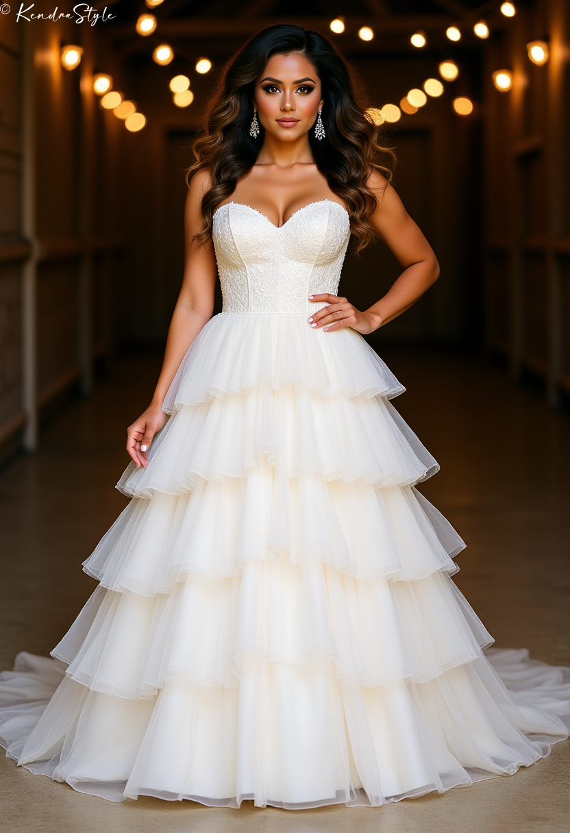 Tulle Layered Barn Wedding Dress