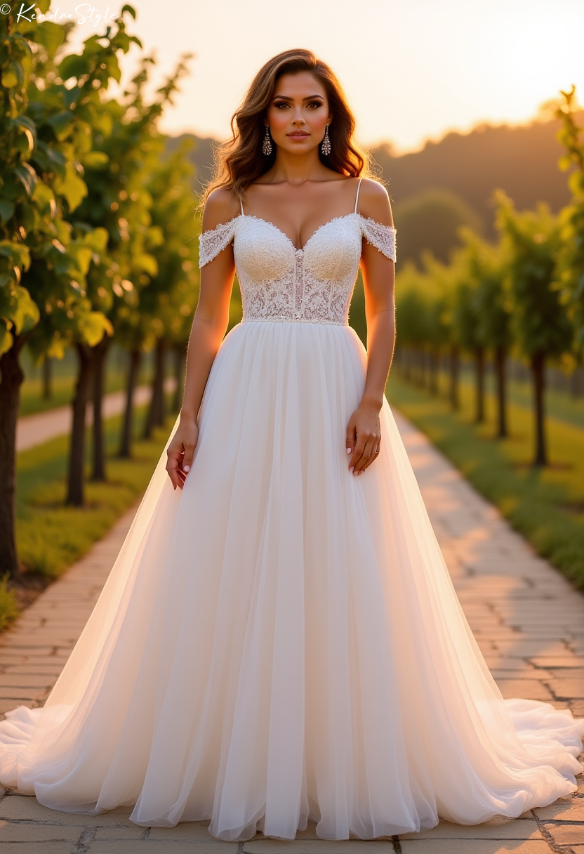 Tulle Off-Shoulder Vineyard Wedding Dress