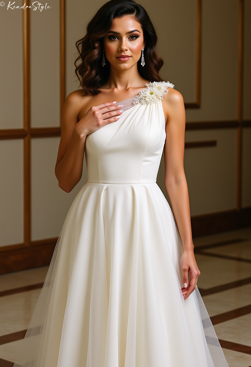 Tulle One-Shoulder Art Deco Wedding Dress