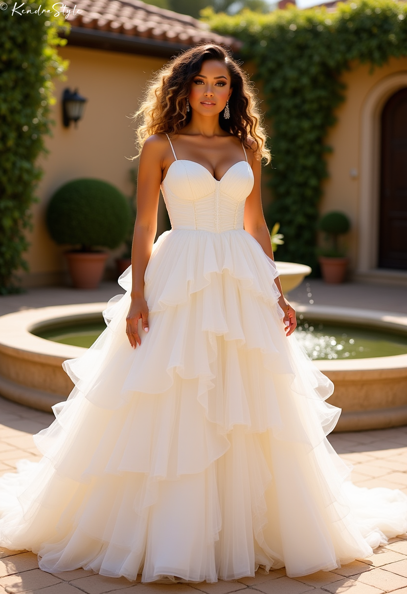 Tulle Ruffled Courtyard Wedding Dress
