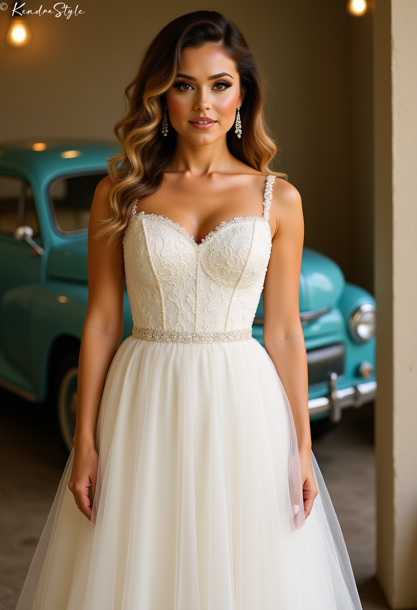 Tulle Tea-Length Vintage Wedding Dress