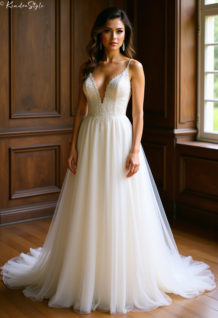 Tulle V-Neck Mansion Wedding Dress